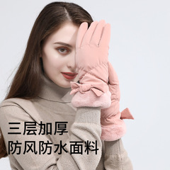 Autumn and winter thickened warm gloves for women winter outdoor cycling and driving windproof and waterproof plus velvet touch screen gloves