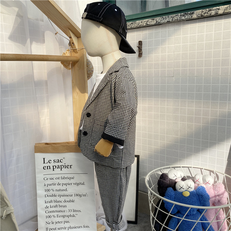 2024 tidig vår Koreansk klädsel Nya barnkläder för pojkar höstrutig kostym, byxor, kostym tvådelat set trendigt_voghion.com