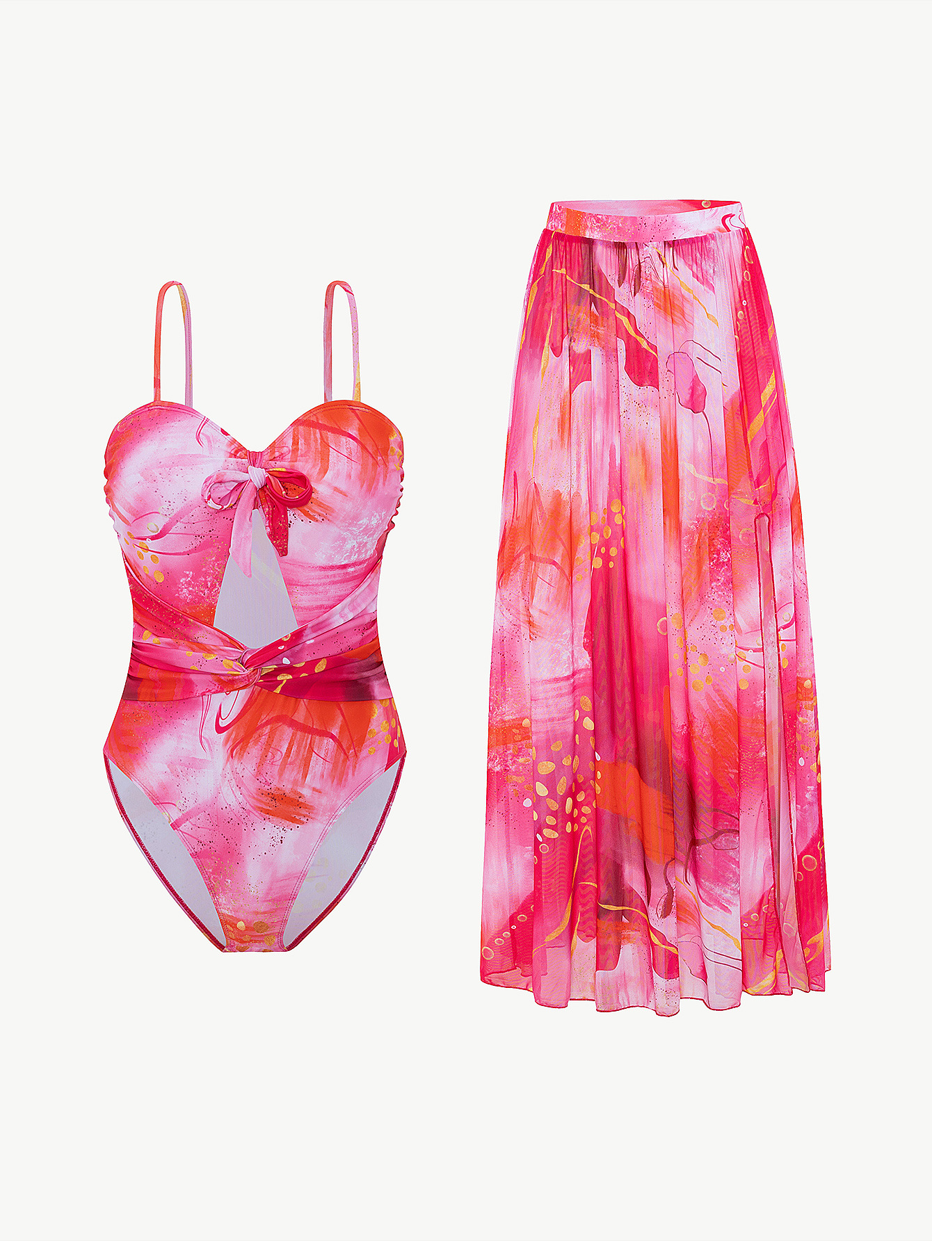 Nuevo estilo transfronterizo europeo y americano estampado hueco traje de baño de mujer de una pieza falda de dos piezas bikini comercio exterior de Amazon