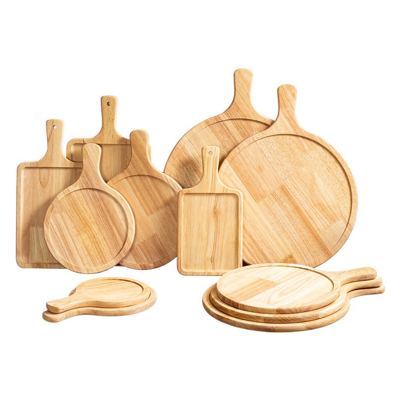 Tablero de bistec sin pintar de madera, tabla de cortar, plato de sushi, papas fritas, filtro de aceite de pollo frito, bandeja de madera, bandeja de queso de pizza de madera maciza