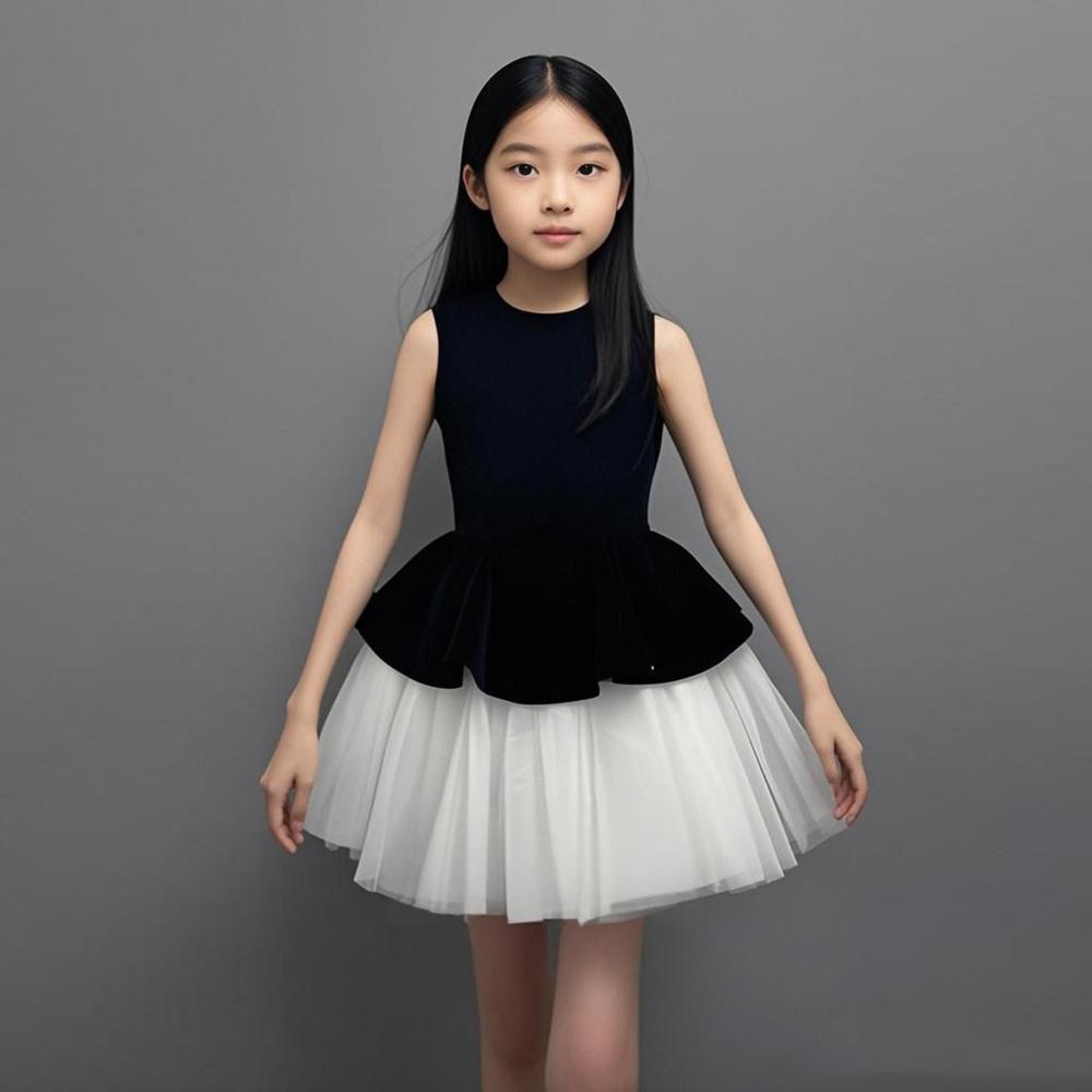 ​​Elegant Black & White Sleeveless Dress For Girls - Princess-Style Party Gown For Birthday, Violin Recital, And Host Events​​_voghion.com
