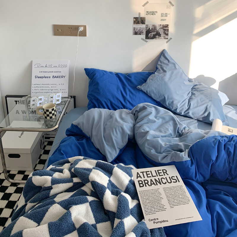 Youyixin ropa de cama de algodón lavado de cuatro piezas, funda de edredón, funda de cama, kit de sábana, dormitorio de estudiantes de tres piezas al por mayor