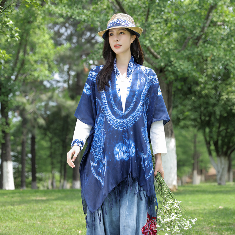 Verano Delgado estilo étnico teñido con lazo protector solar cardigan Yunnan Lijiang viaje decorativo Toalla de playa exterior artístico chal