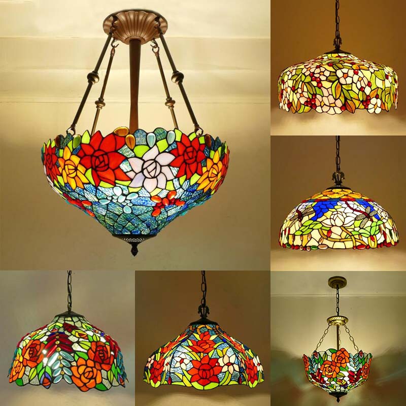 Golden Harbor European-style pastoral stained glass retro creative lamps Bar Cafe bedroom living room single Chandelier