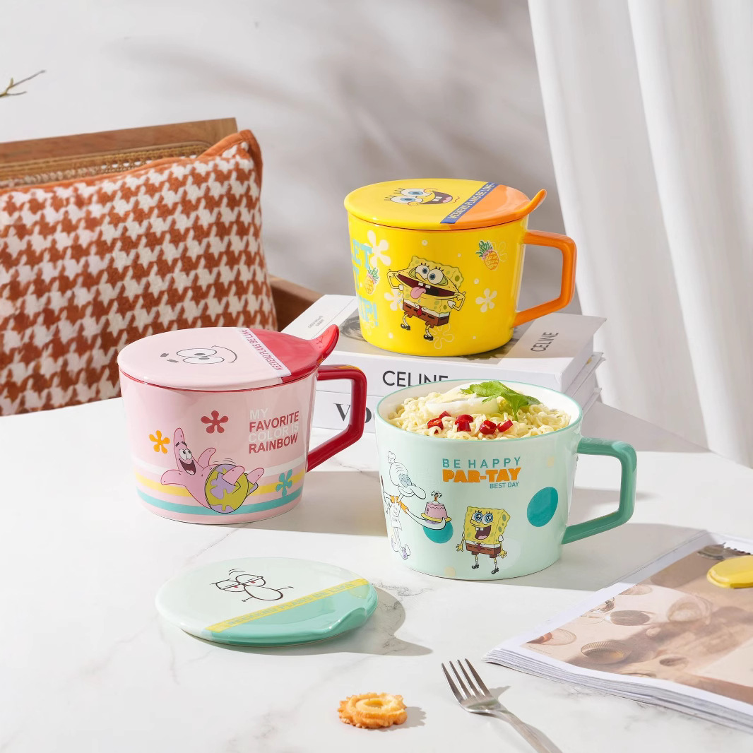 Genuine goods authorized sponge baby ceramic instant noodle bowl cartoon cute large capacity student dormitory bowl wholesale mall