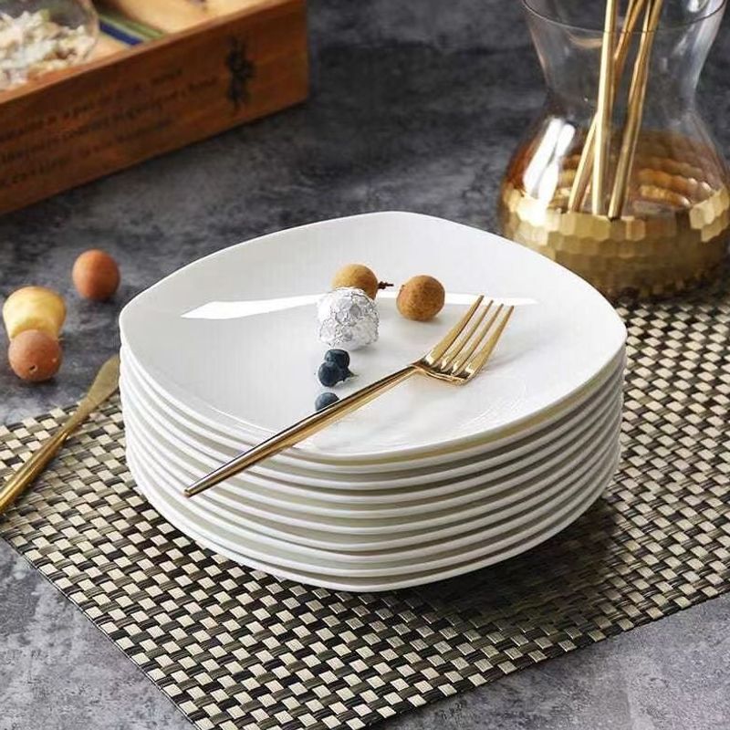 Bone china Western-style dinner plate set for home use, European-style pure white bone china square plates, stir-fry plates, ceramic flat plates