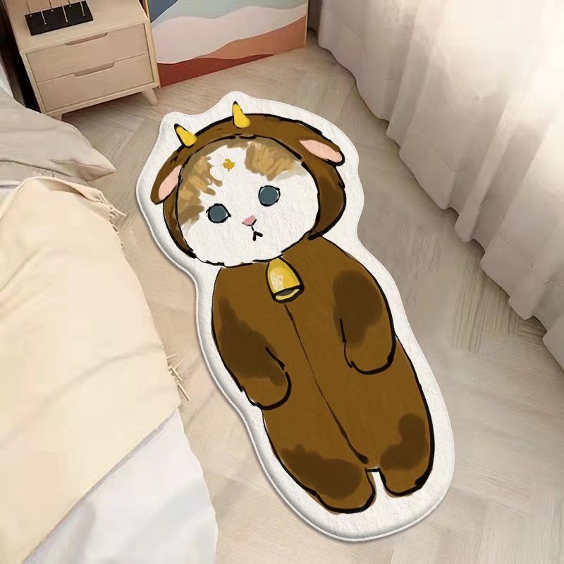 Cartoon feline alfombra de cachemira dormitorio alfombra de cama sofá doméstico mantas de mesa de té resistente al desgaste fácil de cuidar alfombra de ventana flotante