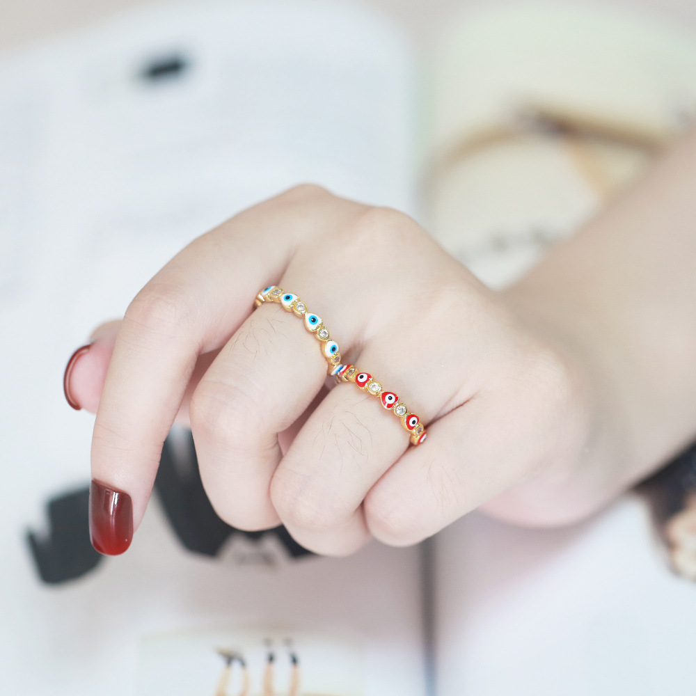 Fashion Devilu0027S Eye Heart Shape Copper Open Ring Plating Inlay Zircon Copper Rings