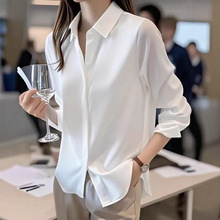 新款女士弹力免烫长袖职业衬衫跨境欧美纯色面试正装商务白衬衣