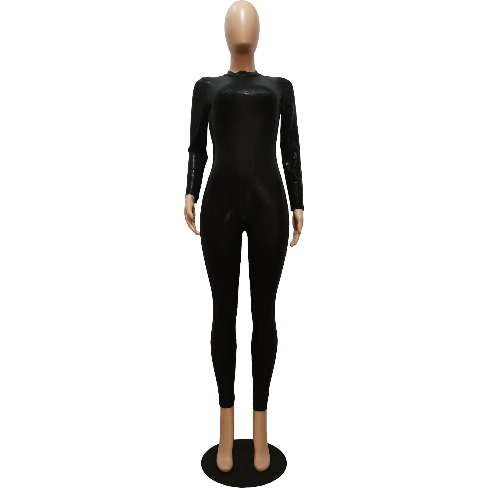 Fall Women Clothing Solid Color Poly Urethane Leather Pleated Snake Pattern Slim Fit Long Sleeve Narrow One Piece Trousers 6 Fall Women Clothing Solid Color Poly Urethane Leather Pleated Snake Pattern Slim Fit Long Sleeve Narrow One Piece Trousers