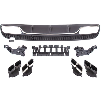 Suitable for Mercedes-Benz C-Class (15-18) W205-C205 Four-Door Sports Upgraded Tail Lip and Tail Throat Factory Direct Sale (Fixed wind wing) - c63-sports-matte-black-tail-lip-split-silver-tail-throat