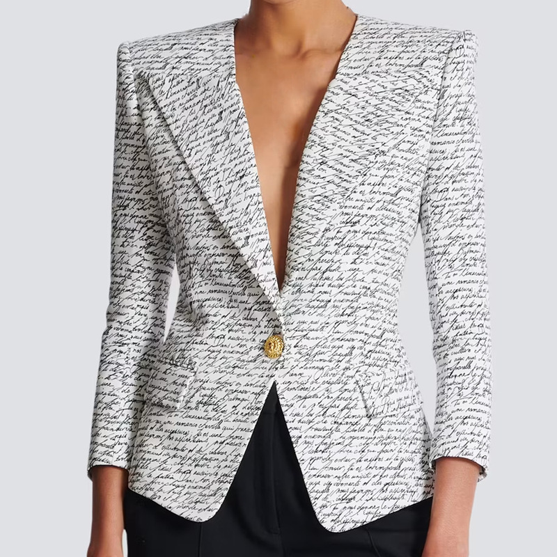 In Stock 2026 Autumn and Winter New Celebrity Fashion English Letter Print Single-Button Slim-Fit Blazer Jacket