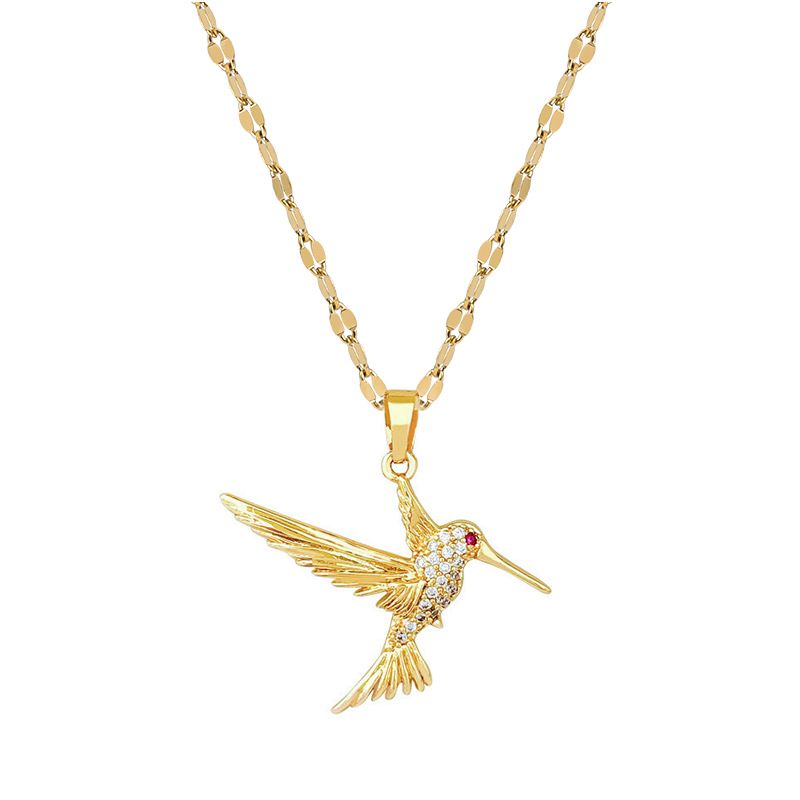 Collar de pájaro pájaro carpintero en oro real, cadena de lujo_voghion.com