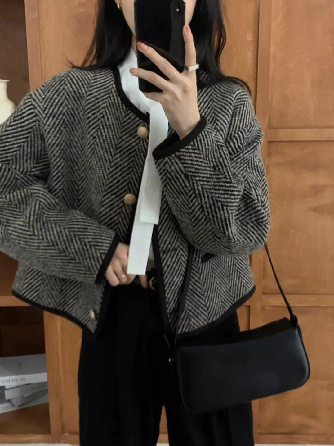 Черная осенняя куртка, демисезонное термобелье, стиль Chanel, для подростков