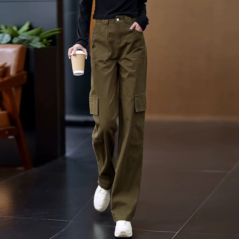 Cool and stylish American-style work pants for women, 2026 autumn new model, high-waisted, slimming, loose, casual, versatile wide-leg hiking pants Cool and stylish American-style work pants for women, 2026 autumn new model, high-waisted, slimming, loose, casual, versatile wide-leg hiking pants