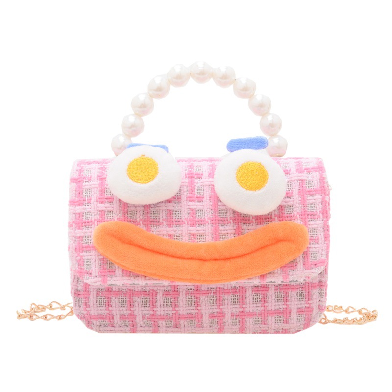 Bolso de perla para niños 2023 nuevo algodón y lino cadena pequeña bolsa cuadrada Linda fea linda chica bolsa decorativa bolsa de mensajero