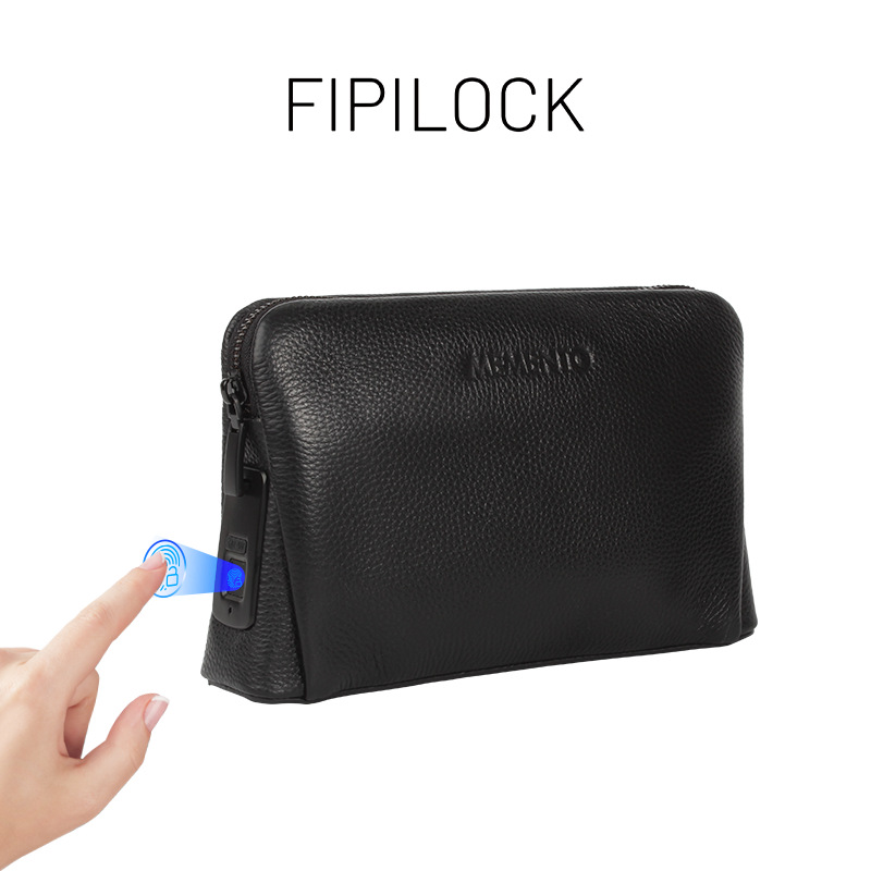 指纹锁手拿包男士新款头层牛皮手抓包大容量智能防盗钱包库存特惠