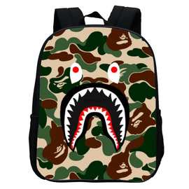 新品印花大嘴鲨鱼迷彩涂鸦幼儿园书包 卡通儿童12寸双肩背包男女