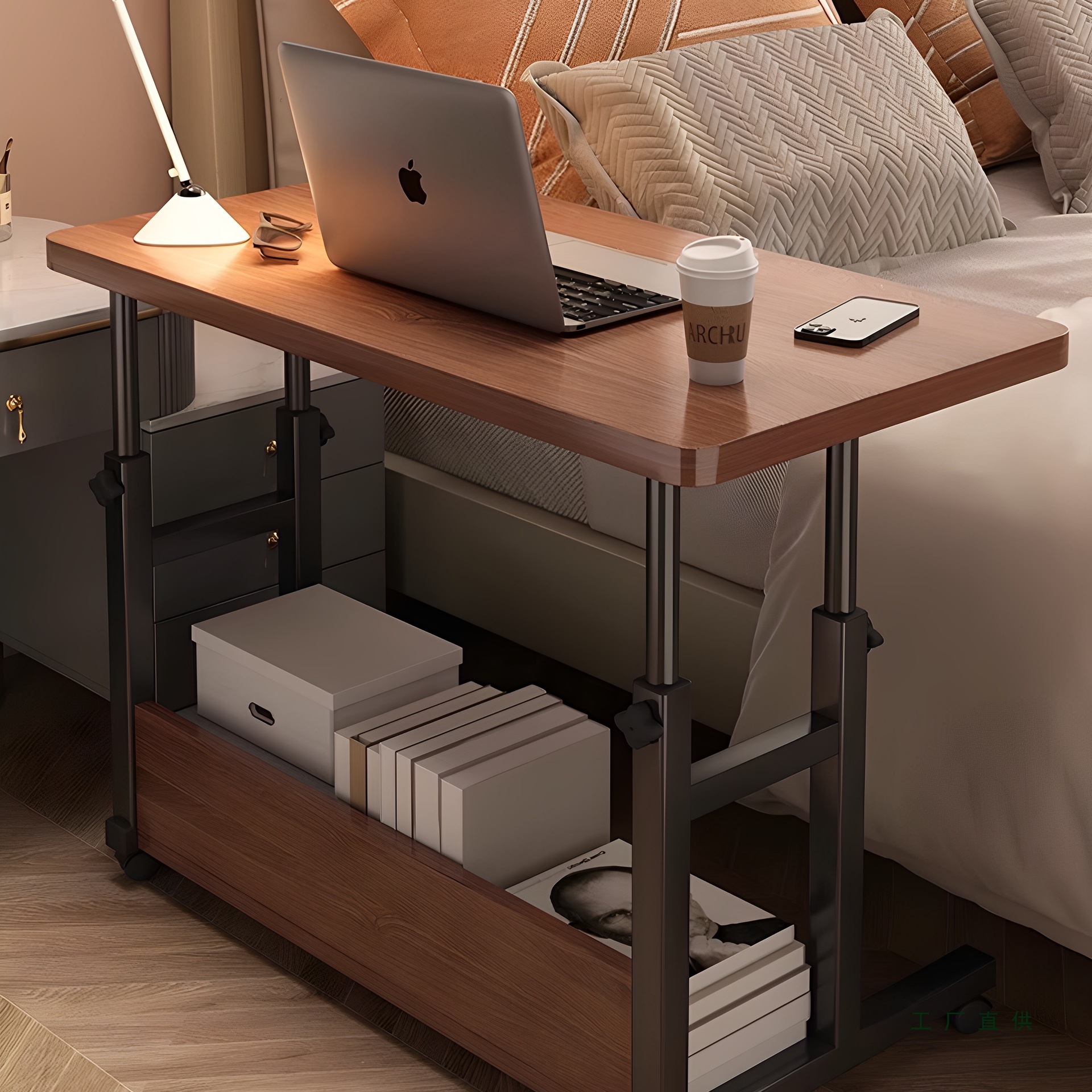 Solid Wood Bedside Table Movable Simple Small Table Bedroom Office Home Desk Simple Lifting Dormitory Computer Table