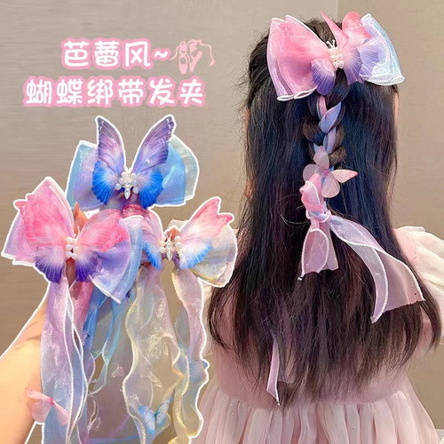 Moving butterfly mesh streamer hairpin  new bow children's hairpin headdress girls clip hair accessories