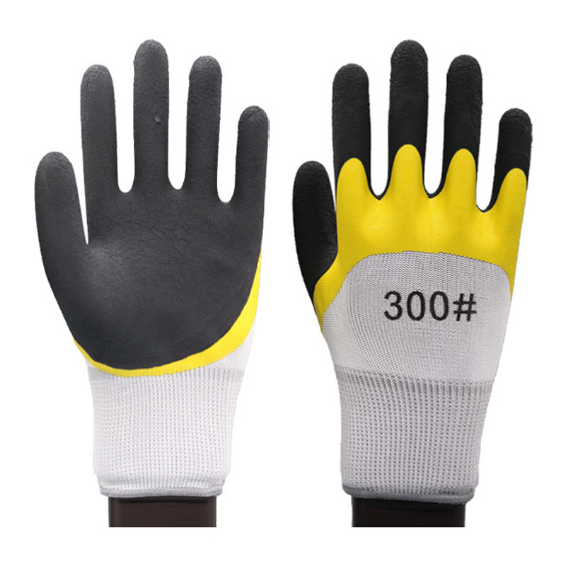 厂家货源透气乳胶双层浸胶加强掌作业防护手套 批发劳保手套耐磨