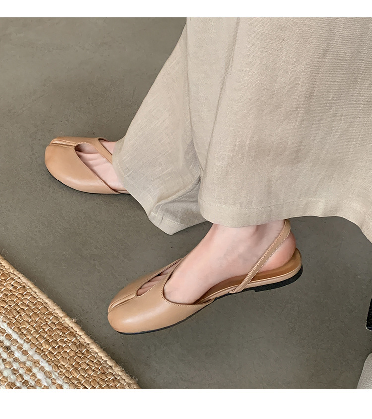 Sandal nữ da trâu chia ngón chân mũi trùm đế bệt — Đỏ (cao 1cm) chi tiết 29