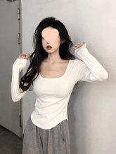 秋装2025新款女装春季方领长袖t恤打底衫韩系早秋穿搭上衣小衫潮