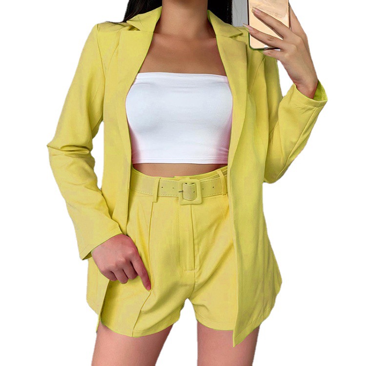 Europe And The United States Amazon 2021 New Cross-border Suit Belt Jacket Women's Fashion Casual Suit Collar Cardigan Suit