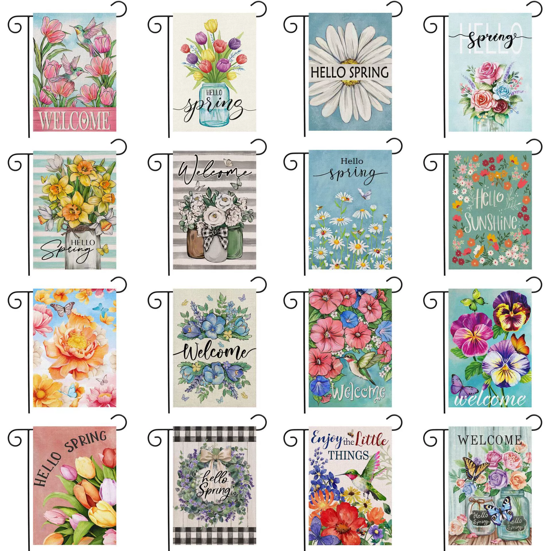 Амазонка горячая продажа весенний летний садовый флаг WelcomeE цветы на открытом воздухе декоративный лен двухсторонний садовый флаг