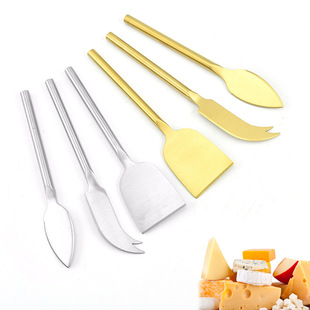 Stainless Steel Three-Piece Cheese Knife Butter Knife Butter Knife Golden Cheese Knife and Fork Tool Home Baking Set