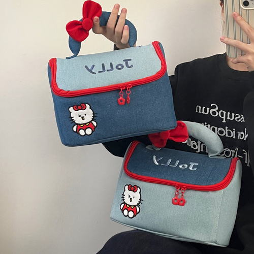 Original Cute Cat House Makeup Bag for Women, New Arrival Large Capacity Cartoon Handbag Style Storage Bag, Portable Toiletry Bag