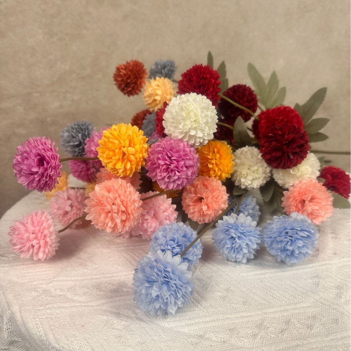 仿真秋色蒲公英假花5头小球菊装饰摄影道具乒乓球菊婚庆花艺用花