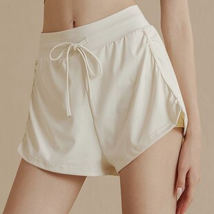 Fake Two-Piece Yoga Shorts for Women, Summer Drawstring Gym Running Quick-Dry Breathable Anti-Exposure Training Sports Shorts