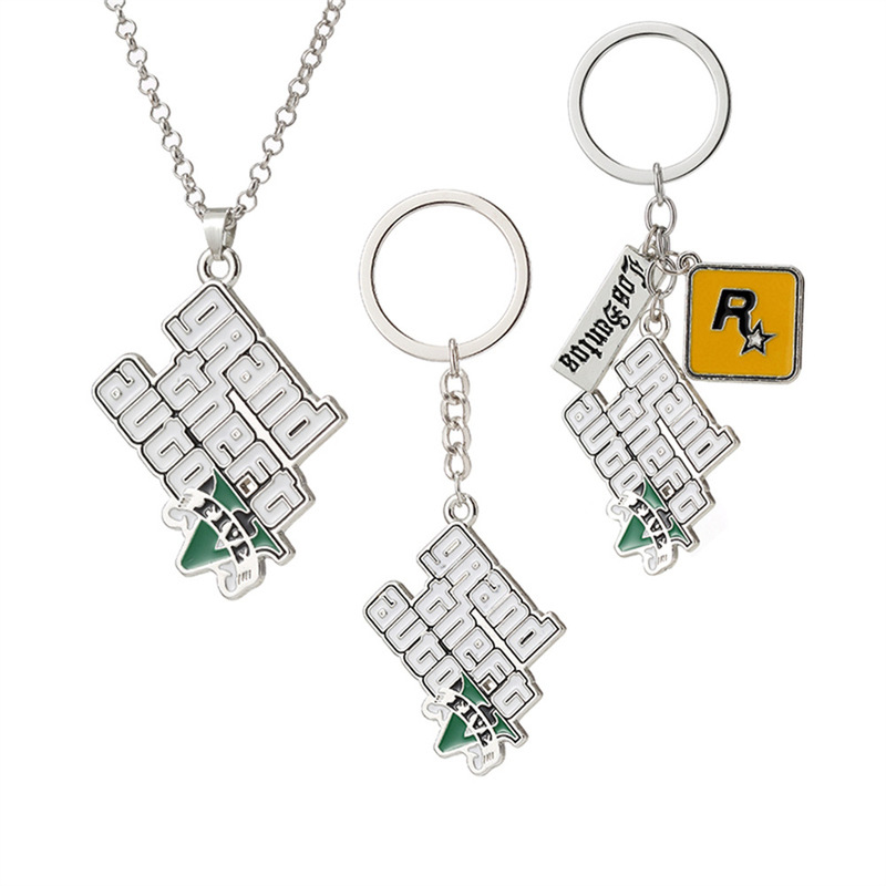 Cross-border hot sale cross-border overbearing peripheral GTA5 Grand Theft Auto keychain pendant promotional gift factory wholesale