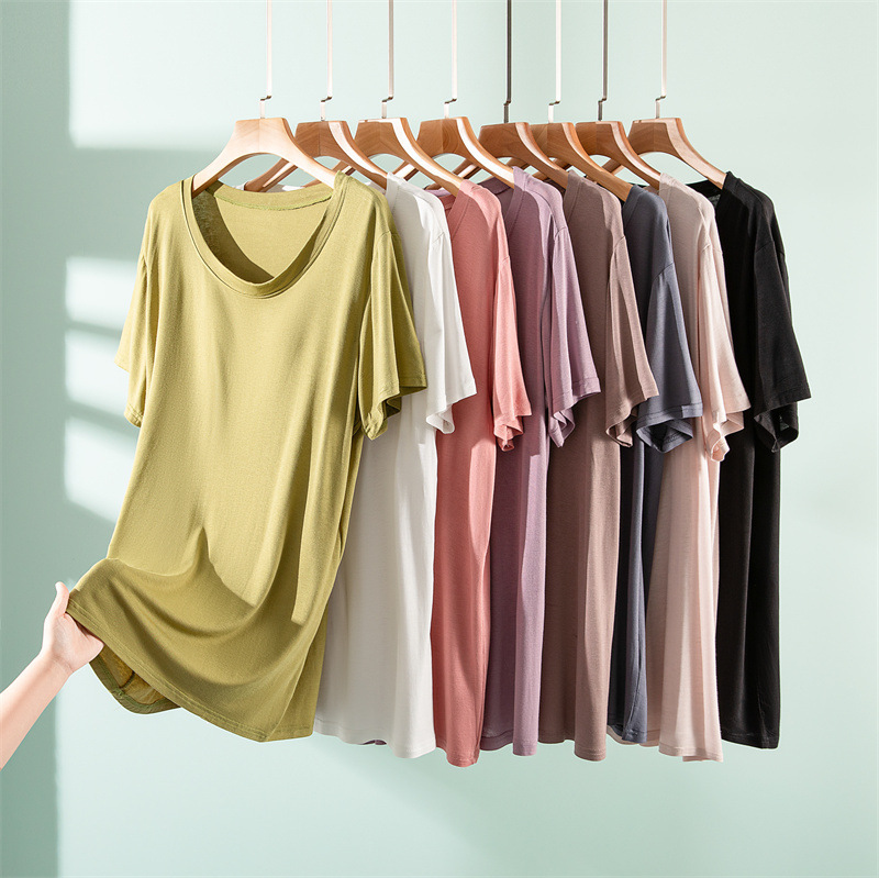 Bit Cotton Short-sleeved T-shirt 2024 New Summer Thin plus size chubby girl Half-sleeved Top with Chest Pad Loose Simple
