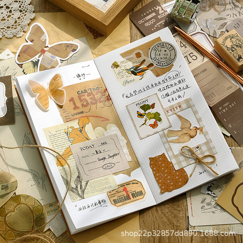 Etiqueta engomada de material de cuenta manual de la serie retro de Xinmo Etiqueta engomada de decoración de cuenta manual Etiqueta engomada de mariposa Capítulo de Tono Etiqueta engomada europea