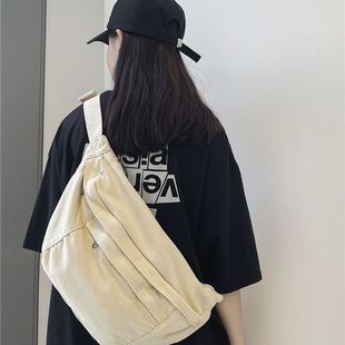 Large-Capacity Waist Bag for Boys, Canvas Bag for Women and Men, Retro Shoulder Bag, Japanese Backpack, Student Chest Bag, Crossbody Bag