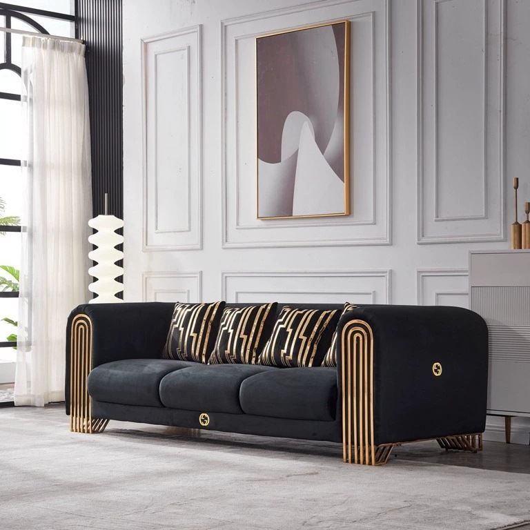 Italian Designer Light Luxury Small Apartment Living Room Internet Celebrity Fabric Sofa French High-End Stainless Steel Fabric Sofa