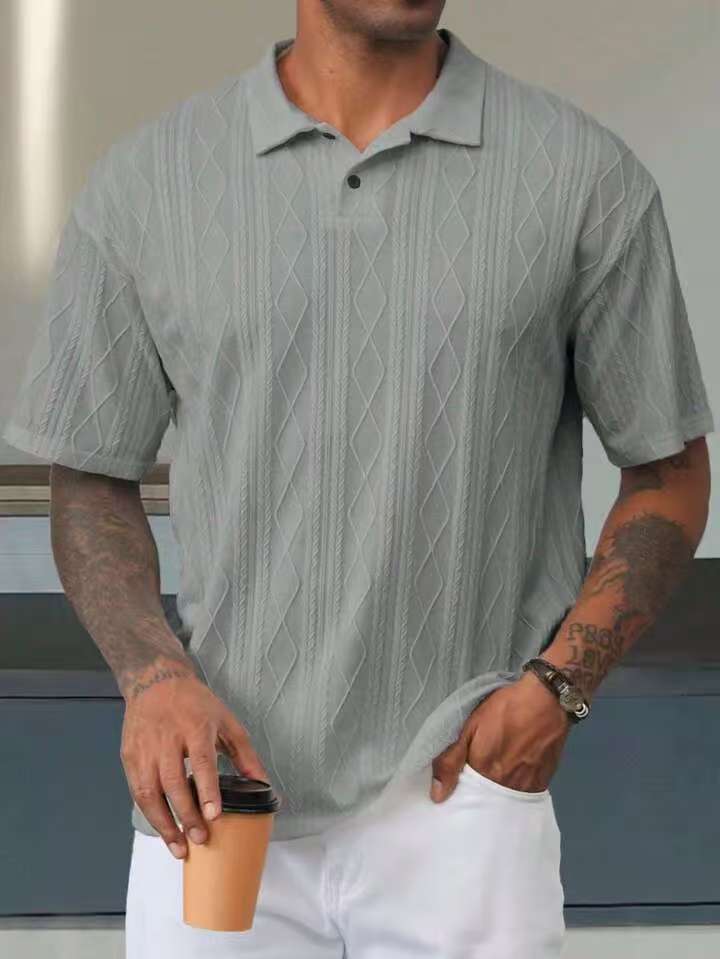 268g Weight Half Sleeve Sleeve Length Polyester Fabric Type Long Top Length Daily, Street Occasion Turndown Neckline Regular Fit Fit Type Geometric, Solid Color Pattern Summer Season Men's Gender Casual, Simple Style Style Wholesale Men's Polyester Casual Simple Style Geometric Solid Color Half Sleeve Men's T-shirt 2