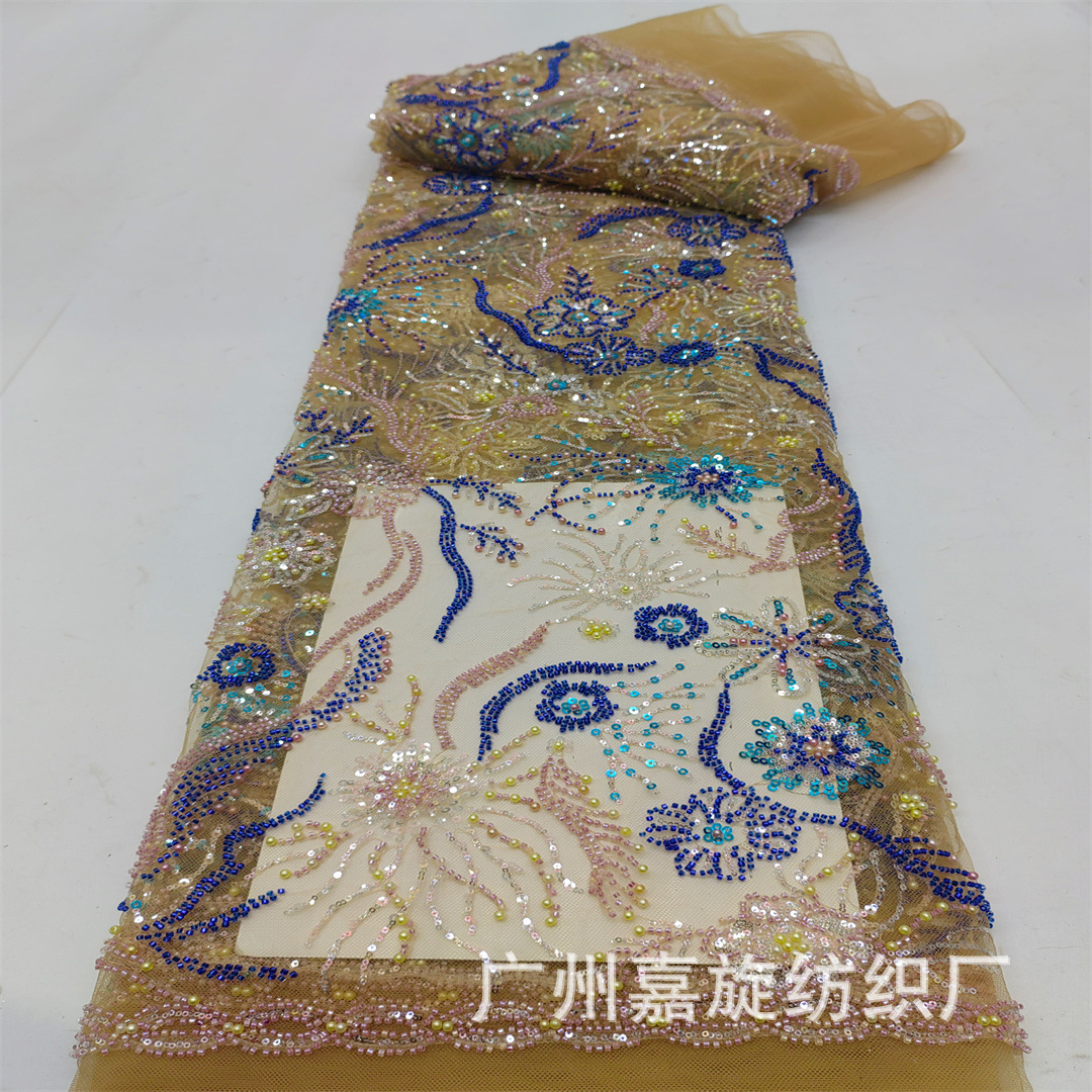 Nuevo Dai multicolor sequilla tubo de perlas bordado tela de tela de filamento delicada etapa vestido de boda tela de encaje