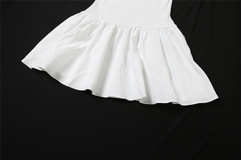 Spring Women Clothing Personality Collared Button Slim Slimming Pleated Contrast Color Short Sleeve Dress