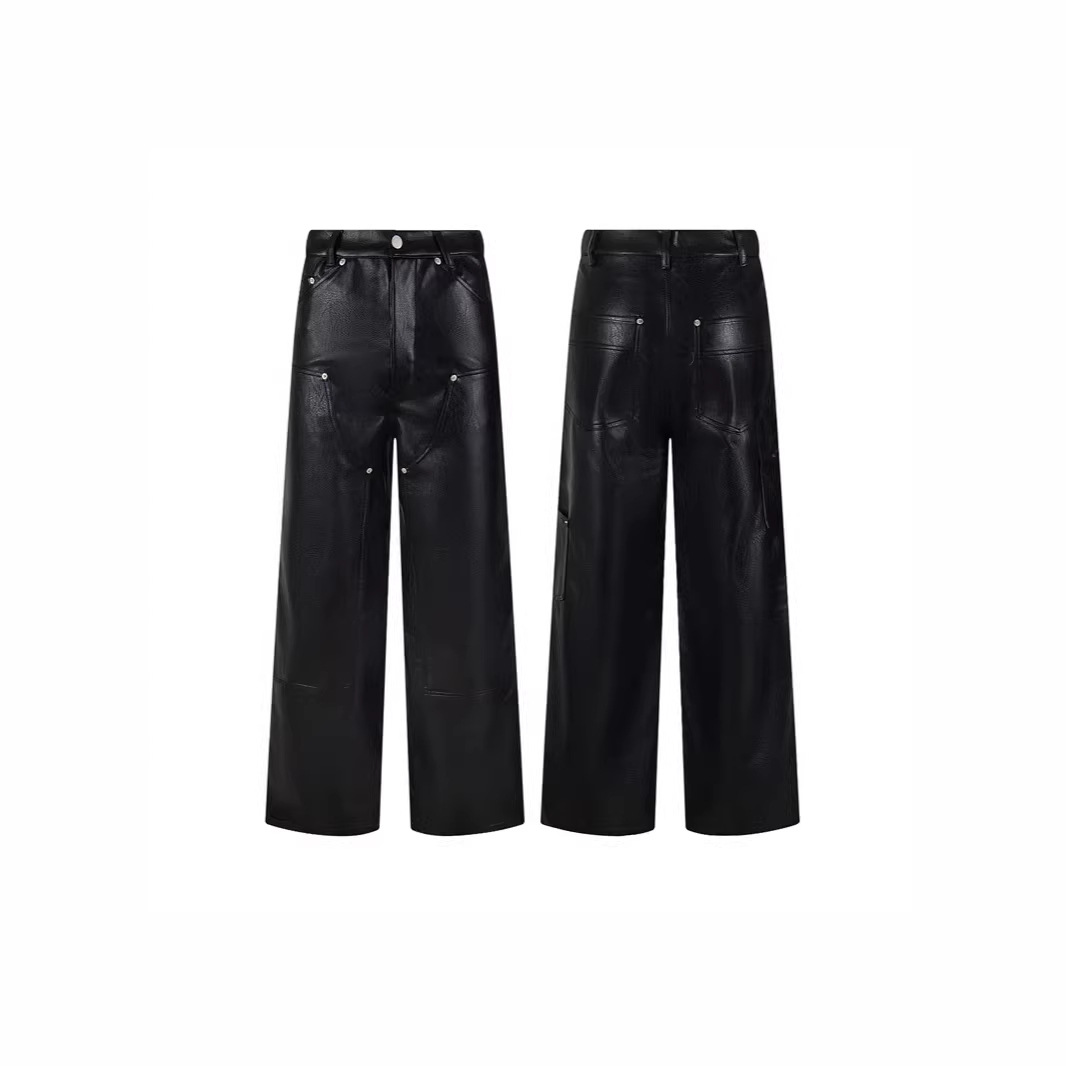 FAR Achiive Korean street style hip-hop style straight-leg loose unisex button leather pants