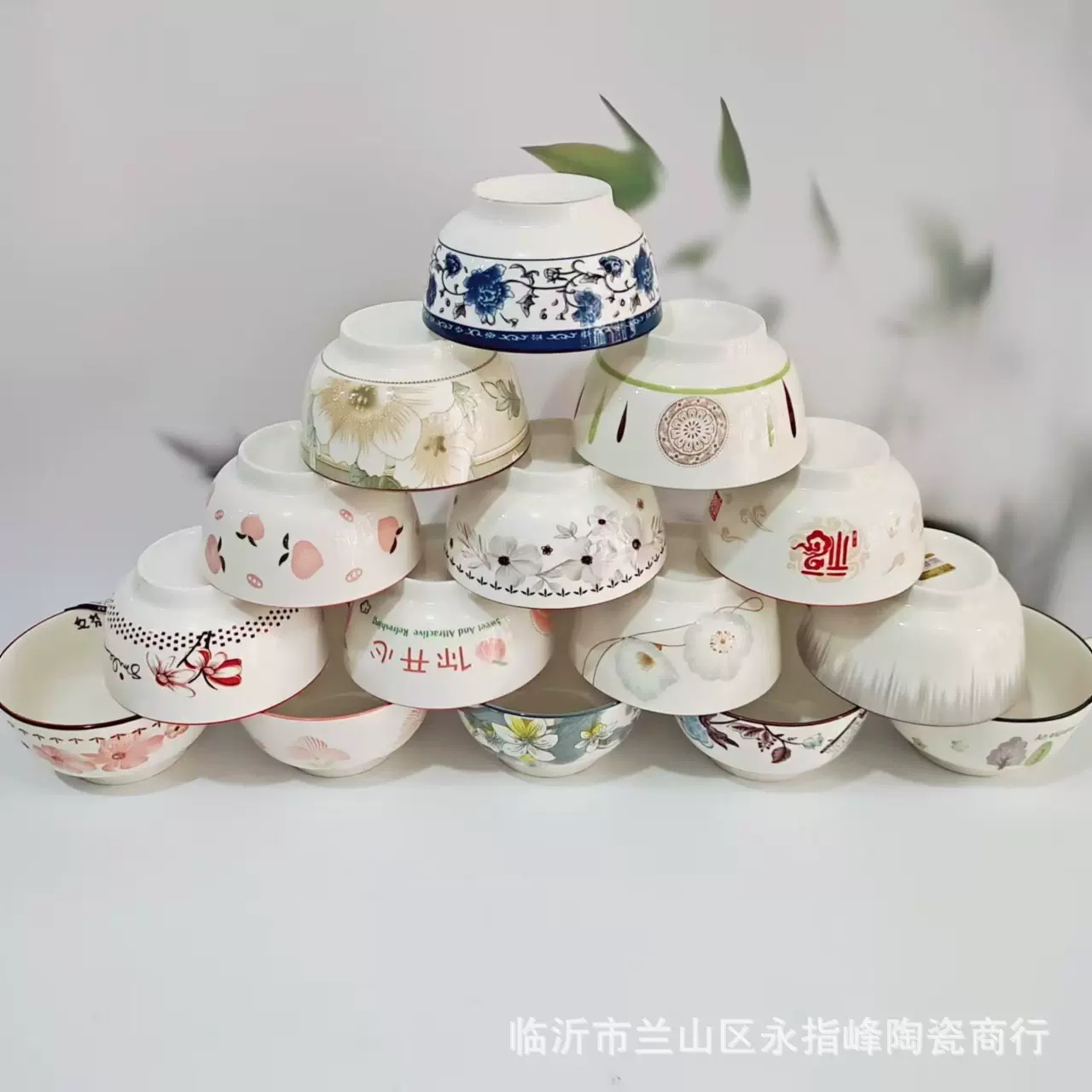 简约创意印花5沙拉碗陶瓷碗米饭碗酒店家用釉下彩面碗2024新款碗