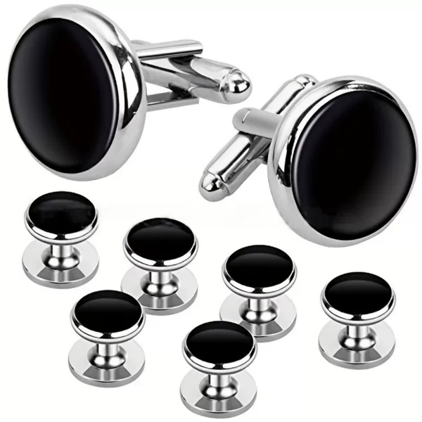 Yiwu High-End Black and White Four-Color Cufflinks and Collar Buttons Six-Piece Set, Tuxedo Formal Wear French Cufflinks 8-Piece Set