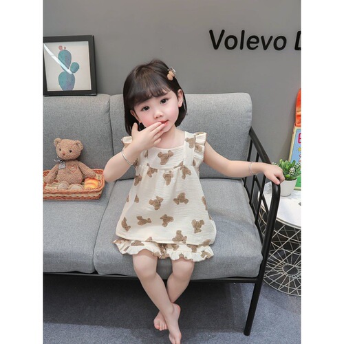 Pajamas for women, Zhongda children's summer thin vest and shorts set for children, little girl, baby can go out, home clothes