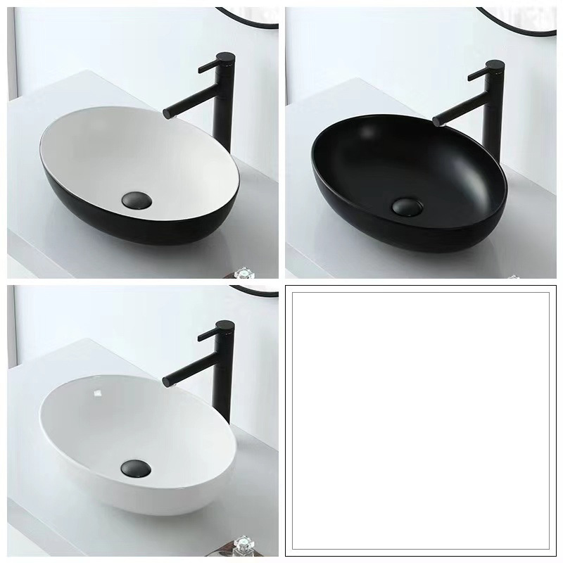 Hotel blanco y negro Mesa lavabo cuenca hogar oval lavabo de cerámica lavabo único balcón lavabo cuenca
