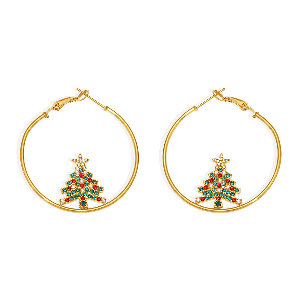 Square Sugar Christmas Fashion Light Luxury Enamel Glazed Zircon Necklace Earrings Stainless Steel Jewelry Set_voghion.com