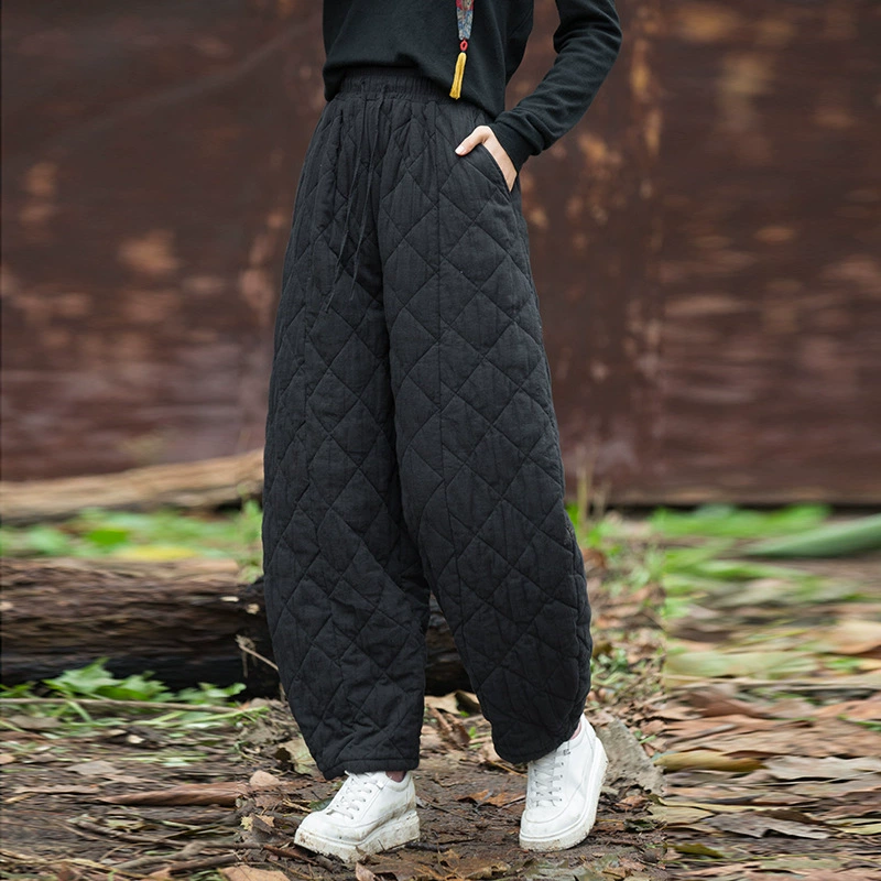 Женские зимние брюки 2025 года: новая модель, стеганые, утолщенные, с ромбовидным узором, свободные, универсальные, хлопковые, в стиле «папины брюки»