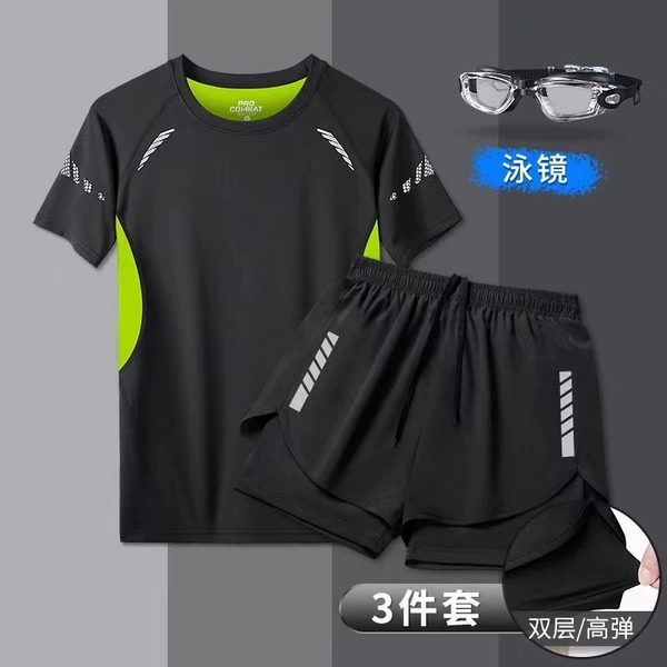 Set, waterproof trousers, 3 piece set, with short sleeve, internet celebrity