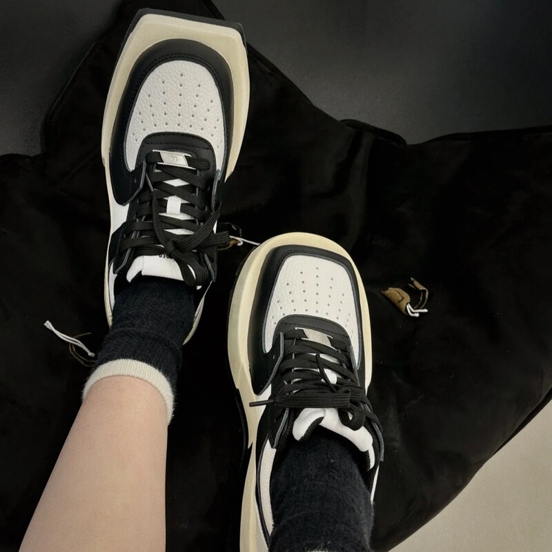 圆方鞋贝壳头运动厚底板鞋潮情侣男女同款真皮鸳鸯小白鞋|undefined
